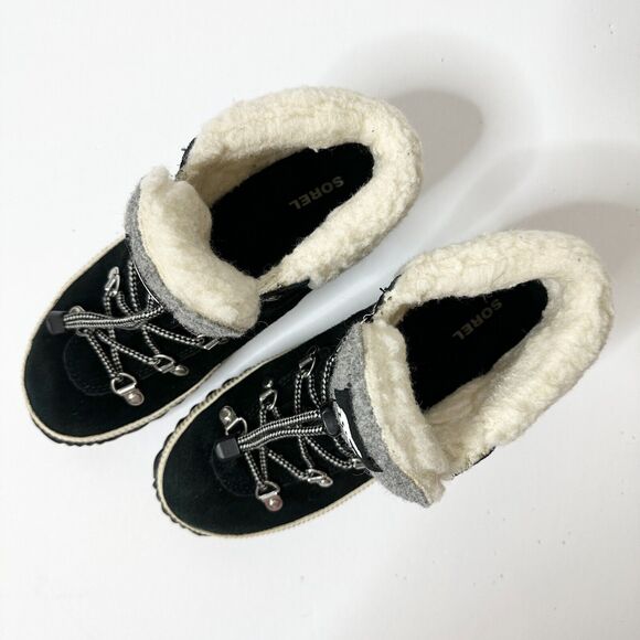 SOREL Boots Women 5 M Black Suede Shearling Rubber Sole Out N About Ankle NEW - Picture 7 of 8